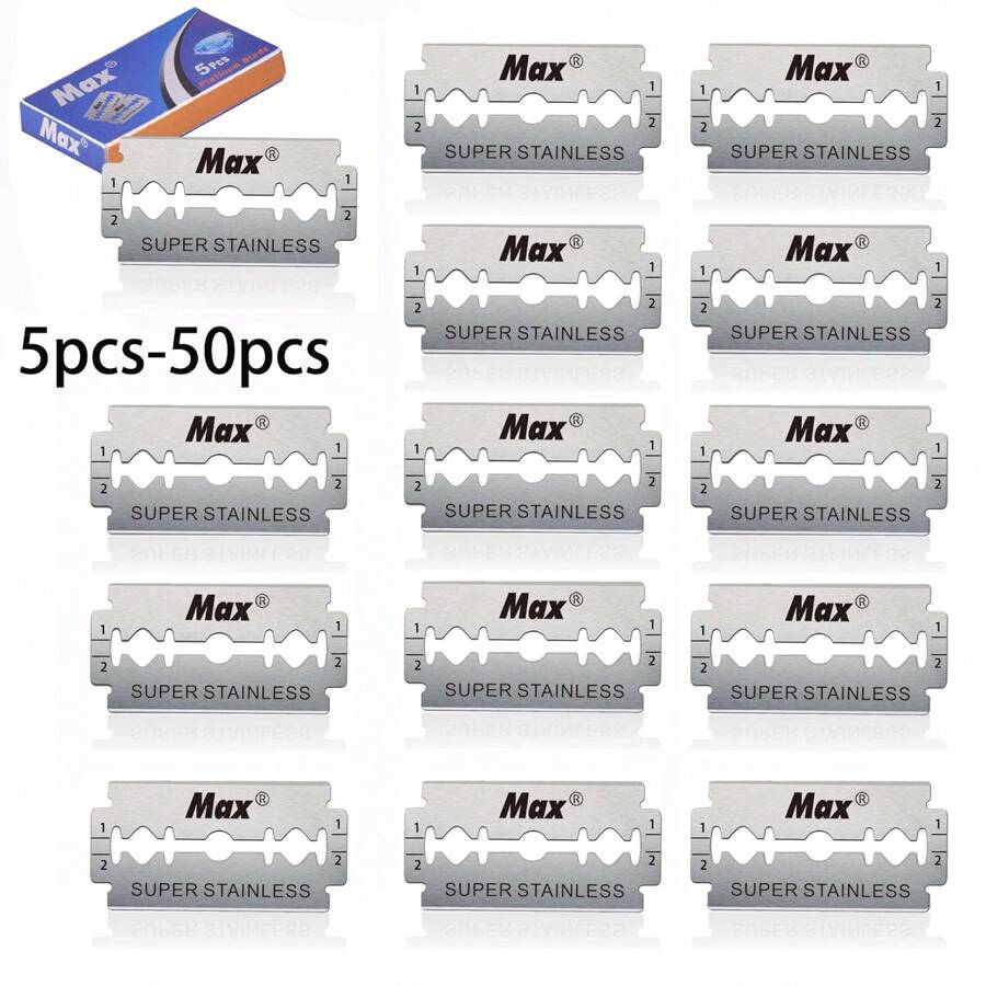 5-50 片双刃剃须刀片 - 男女湿剃替换刀片 - 铂金不锈钢，顺滑闭合，精准剃须