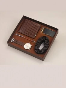 婚禮伴郎禮物企業年會禮品盒紀念品簡約實用腰帶父親節禮物休閒錢包時尚眼鏡禮物套裝男士禮物套裝 - 棕色 - 查看 5