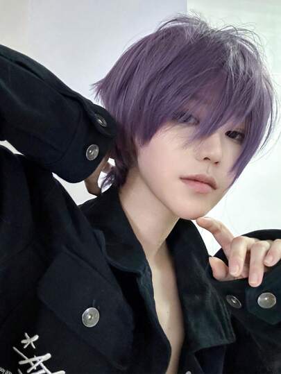 alicegarden 1 Piece Synthetic Heat-Resistant Purple Wig Short Straight Wigs, 12 Inches Long, Made From Fiber, Suitable For Daily Use, Natural And Realistic Wig(Excluding Accessories)