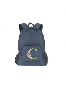 1入組金色字母印花可摺疊背包,帶口袋,男女皆可使用的大容量輕量級戶外運動旅行背包,適用於徒步旅行、露營、攀登、日常通勤 - 灰色 - 查看 32