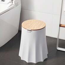 Creative Tree Stump Shaped Pressing Type Covered Bathroom Trash Can, Simple & Fashionable Garbage Can With Lid, Anti-Tipping Design, For Living Room, Bedroom, Restroom, Kitchen, Office Use - White - View 10