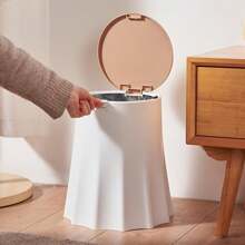 Creative Tree Stump Shaped Pressing Type Covered Bathroom Trash Can, Simple & Fashionable Garbage Can With Lid, Anti-Tipping Design, For Living Room, Bedroom, Restroom, Kitchen, Office Use - White - View 8