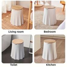 Creative Tree Stump Shaped Pressing Type Covered Bathroom Trash Can, Simple & Fashionable Garbage Can With Lid, Anti-Tipping Design, For Living Room, Bedroom, Restroom, Kitchen, Office Use - White - View 7