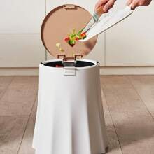 Creative Tree Stump Shaped Pressing Type Covered Bathroom Trash Can, Simple & Fashionable Garbage Can With Lid, Anti-Tipping Design, For Living Room, Bedroom, Restroom, Kitchen, Office Use - White - View 3