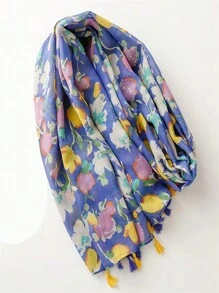 Women's Floral Print Tassel Scarf, Beach Shawl, Suitable For Daily Use - Multicolor - View 2