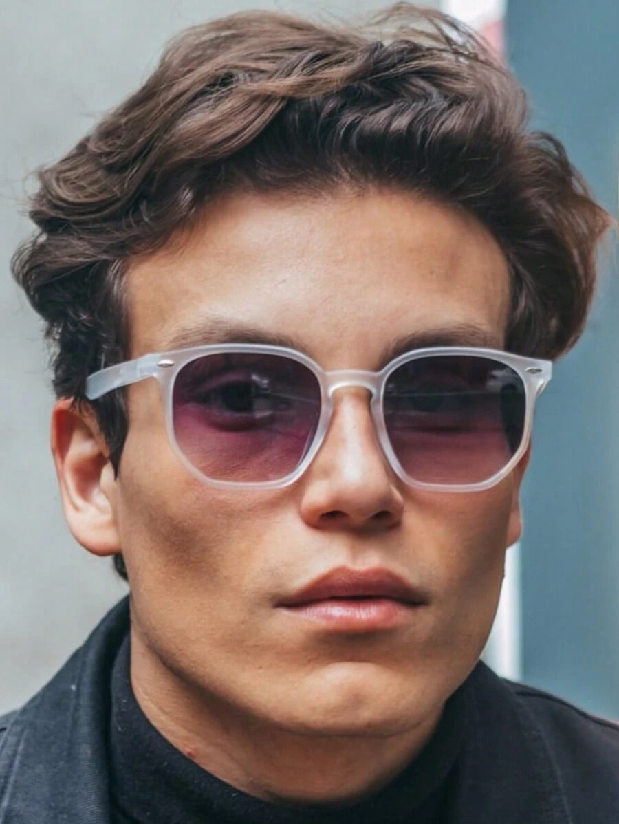 男士夏季時尚太陽眼鏡，戶外防曬，適合當作禮物贈送給朋友，休閒風格 - 白色 - 查看 1