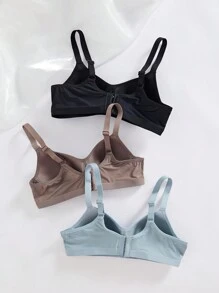 3pcs/Set Women Comfortable Wireless Soft Cup Bras, Solid Color Sleepwear Lingerie - Dusty Blue - View 2