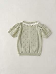 Ensemble pull à manches courtes ajouré tricoté et short de style Mori pour bébé fille