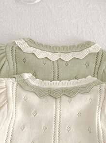 Ensemble pull à manches courtes ajouré tricoté et short de style Mori pour bébé fille