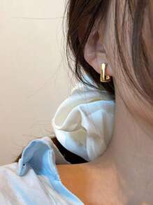 新款几何金属方形耳环，简约风格，哑光质感，专为女性设计 - 金色 - 查看 3