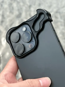 1 件奢华设计师外星人弧形手机壳 + 玻璃相机膜适用于 16 15 14 13 Pro Max Plus 酷炫相机保护防摔柔软硅胶套防水防震防刮 - 黑色 - 查看 5