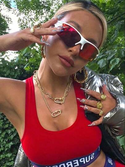 Sport Sports Glasses For Cycling Cool Futuristic Outdoor Runway Sporty Glasses Wrap Around Windproof Red Blue Reflective Mirror Lenses Beach Accessories For Women Glasses Shades Sport Style And Suit For Hoodies Tracksuit Girlfriend Boyfriend Gifts And Skiing