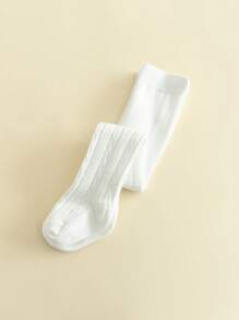1件純色女童軟舒適緊身褲，適合日常穿著 - 白色 - 查看 5