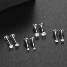 2pcs Threadless Push Pin Labret Stud Cubic  16G 20G Cartilage Earring Helix Tragus Nose Stud Lip Piercing Jewelry For Women - Silver - View 2