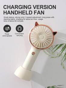 AOYI 1 Rechargeable 500mAh Battery Powered Portable Handheld 3-Speed Adjustable LED Lighting Outdoor Mini Cat Ear Fan