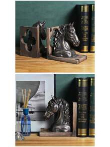 1pc American Style Animal Bookend Accessory, Resin Craft Horse Head Shape Bookend Decoration For Home Office Study Room, Suitable For Festival Gifts - BS20900 Bronze Horse - View 5