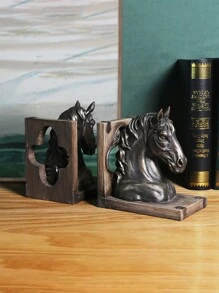 1pc American Style Animal Bookend Accessory, Resin Craft Horse Head Shape Bookend Decoration For Home Office Study Room, Suitable For Festival Gifts - BS20900 Bronze Horse - View 3