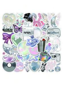 63pcs Pink And Silver Minimalist Doodle Sticker Set, Waterproof, For Decorating Luggage, Pens, Guitar, Notebook
