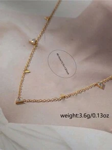 Nooxian 1入組時尚方晶鋯石三角形吊墜鏈條項圈適合女士日常裝飾 - 金黃色 - 查看 5