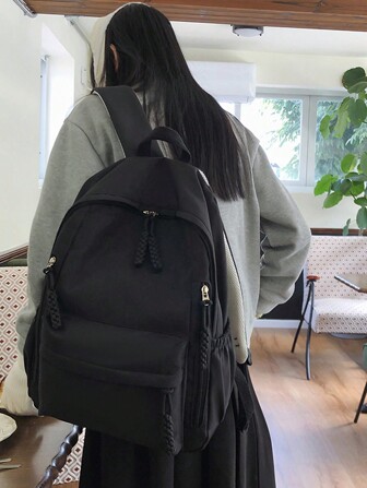 Minimalist Style Backpack For Female Students,Schoolbag With Large Capacity,Solid Color Double-Shoulder Backpack,Ideal For Campus,Tready Backpack,Bag For School,Bag School,School Bag,Portable,Laptop Compartment,Large Capacity,For Teen Girls Women College Students,College,Middle School,High School,Outdoors,Travel,Outings,Elementary School,Office, Back To School Supplies