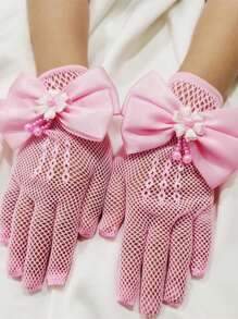 1 Cặp Găng tay công chúa ren rỗng nơ cho trẻ em (Dành cho các sự kiện tiệc tùng lễ hội) - Hồng - Xem 3
