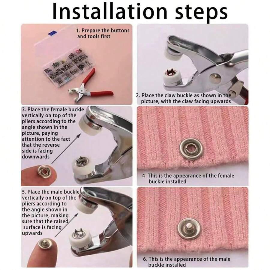 50 Sets Garment Snaps Fasteners Tool Kit With Metal Pliers, Hollow