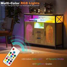 Gurexl 40" RGB Sideboard With Wireless Charging Station,7 Dynamic & 24 Static Dimmable LED Buffet Cabinet With USB-C Ports,Rattan Coffee Bar With 2 Drawers,2 Cabinet,Dark Brown