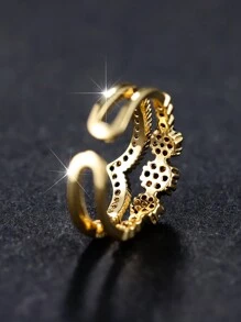 Một Retro Vàng Hai lớp V Thiết kế Thanh lịch Buổi tiệc Nhẫn Với Trắng Khối Zirconia  Đối với phụ nữ - mở vòng đơn - Xem 5