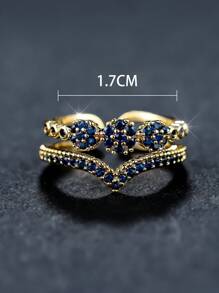 Một Retro Vàng Hai lớp V Thiết kế Thanh lịch Buổi tiệc Nhẫn Với Trắng Khối Zirconia  Đối với phụ nữ - mở vòng đơn - Xem 6