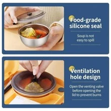 Fiambrera térmica de 1100ml, contenedor de almuerzo para niños de acero inoxidable, oferta del - Amarillo - Ver 4