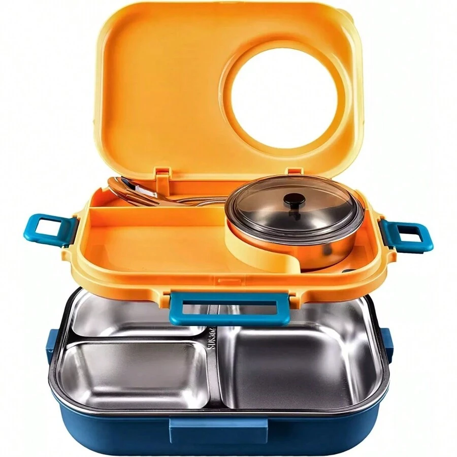 Fiambrera térmica de 1100ml, contenedor de almuerzo para niños de acero inoxidable, oferta del - Amarillo - Ver 1