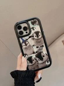 Gucadi黑色企鵝插圖,具有可愛的靈感感覺,高端質感,花卉設計,卡通貓和窗戶元素,可愛且時尚翻轉貓和塗鴉動物,時尚設計帶有黑色,粉色和卡通小貓,作為夫婦和玩偶遊戲機具有獨特風格,原創,可愛且加厚的亞克力硬殼手機殼 - 彩色 - 查看 7