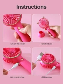 AOYI 1pc Rechargeable 500mAh Eyelashes Portable Handheld LED Light With 3 Gear Adjustment, Outdoor Cat Ear Mini Fan - Hot Pink - View 6
