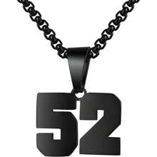 1 件装不锈钢运动员足球幸运数字项链男式足球篮球数字项链男女最佳朋友礼物 - 黑色 - 查看 52