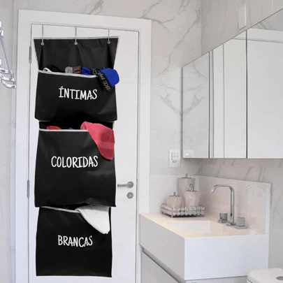 Cesto Saco Organizador de Pendurar Atrás da Porta de Roupa Suja e Brinquedo Dobrável Multiuso Guarde Bem