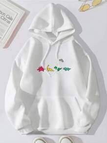 Hombres Sudadera con estampado de dinosaurio con forro térmico - Blanco - Ver 1