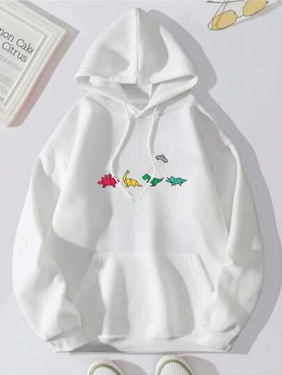 Hombres Sudadera con estampado de dinosaurio con forro térmico