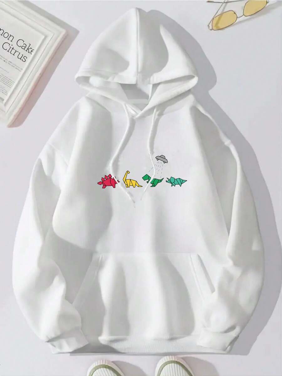 Hombres Sudadera con estampado de dinosaurio con forro térmico - Blanco - Ver 1