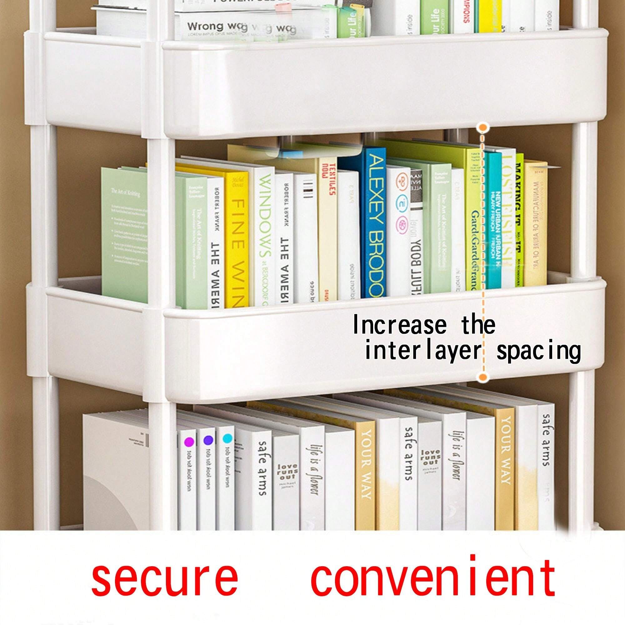 5 Tier White Small Push Cart Bookshelf, Kitchen, Bathroom, Toilet ...