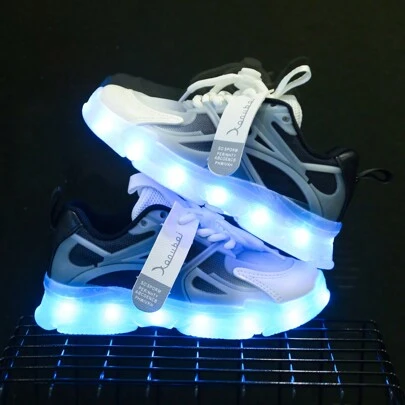 GUANGLAN USB Charging LED Light-Up Mesh Breathable Sneakers, Boys/Girls Casual Athletic Shoes With Rainbow Running Lights, Suitable For Children/Kids/Toddlers, Dance, Running, Street Dance, Party, All Season