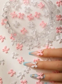 50pcs/Set 3D Y2K Kawaii Pearl Pink And White Bow Smooth Surface Resin Nail Art Decoration Flat Back Simple Cute Two Colors Mixed Together Rhinestone Bow Tie Suitable For Party Women Casual Nail Accessories Art Japanese And Korean Style DIY Nail Charms Nail Gems Nail Supplies