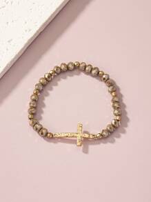 1pc Fashionable Simple & Versatile Car Wheel, Glass, Metallic Cross Beaded Bracelet - Beaded Bracelet - View 20