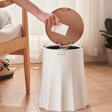 Creative Tree Stump Shaped Pressing Type Covered Bathroom Trash Can, Simple & Fashionable Garbage Can With Lid, Anti-Tipping Design, For Living Room, Bedroom, Restroom, Kitchen, Office Use - White - View 1