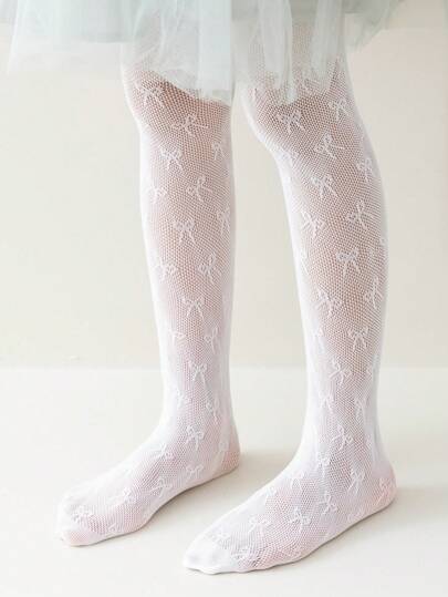1pc Toddler Girls' Bowknot Hollow Out Tights Bottoming Pantyhose With Ruffle