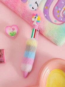 1pc Cartoon Unicorn Plush Ballpoint Pen, With 6 Colorful Ink & Random Color(Style Random),Crayons,Gabby,Girls Toys,Unicorn Stuff,Crayons Colored,Back To School