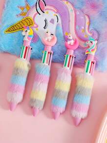 1pc Cartoon Unicorn Plush Ballpoint Pen, With 6 Colorful Ink & Random Color(Style Random),Crayons,Gabby,Girls Toys,Unicorn Stuff,Crayons Colored,Back To School