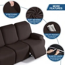1/2/3 Seat Solid Recliner Sofa Covers, Polyester Fabric Stretch Recliner Couch Covers For Chair Cover, Soft Washable Furniture Protector With Pockets