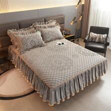 1pc Plain Warm Short Plush Thickened Bed Skirt, Not Including Pillowcase - Grey - View 5