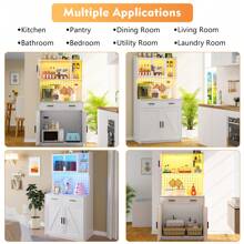 Lvifur 64" Kitchen Pantry With Auto Sensor LED,Storage Cabinets With 2 Outlets For Microwave & USB-C Ports,Hutch Cabinet With Pegboard,2 Cabinet,2 Drawers,1 Large Countertop