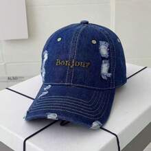 1pc Unisex Solid Color Bonjour Letter Embroidered Fashionable Sun Visor Baseball Cap, Suitable For Daily, Outdoor, Street, Travel Use